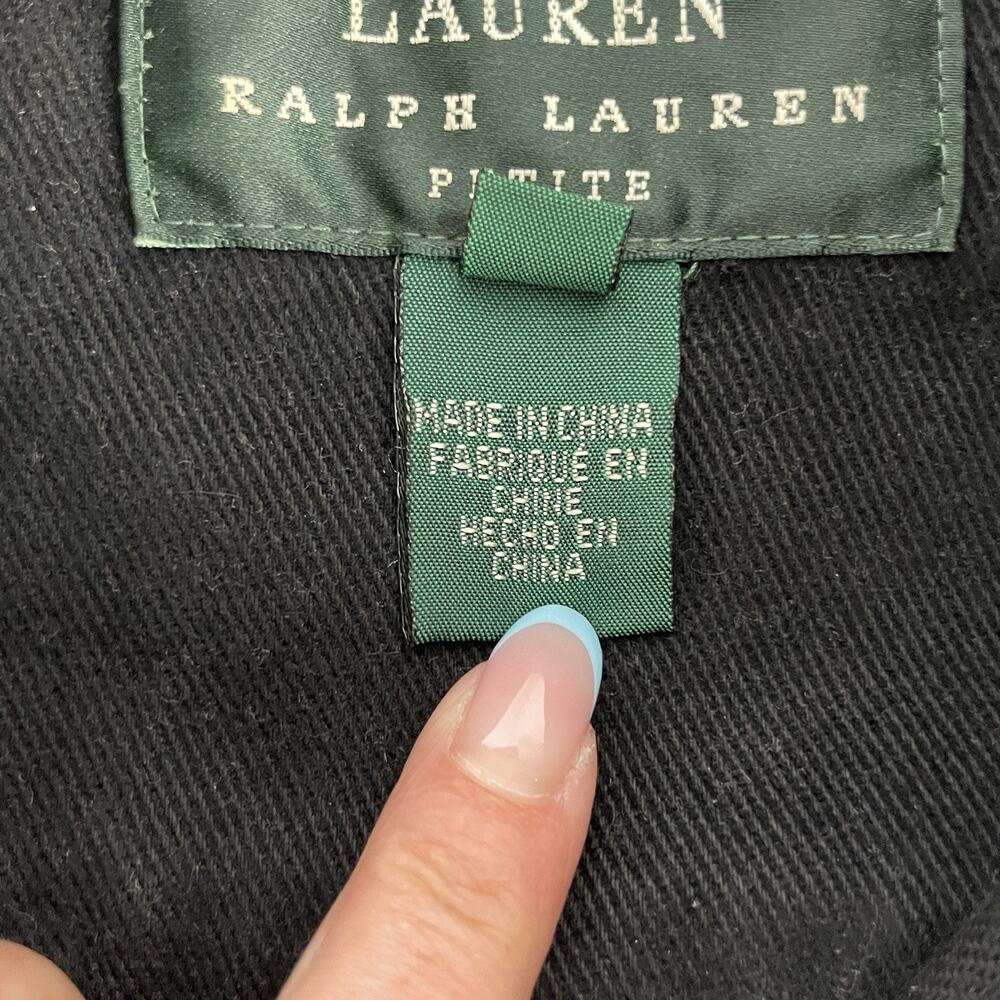Lauren Ralph Lauren Cropped Black Denim Jacket with Leather Collar MD Petite - Picture 4 of 14